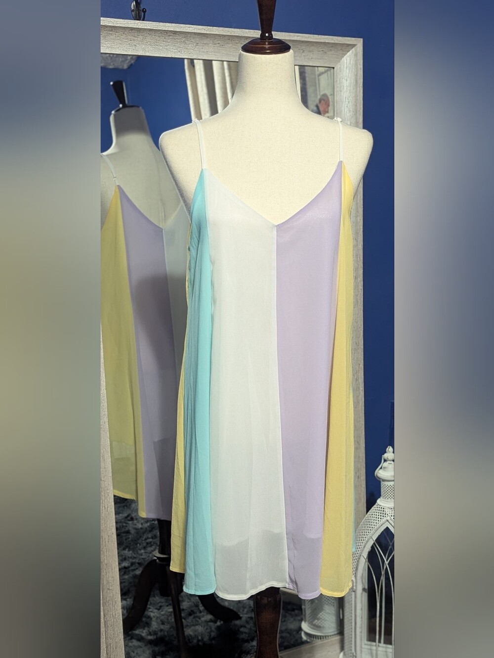 Zanzea Pastel Panel Slip Dress in Mint, Lavender & Yellow